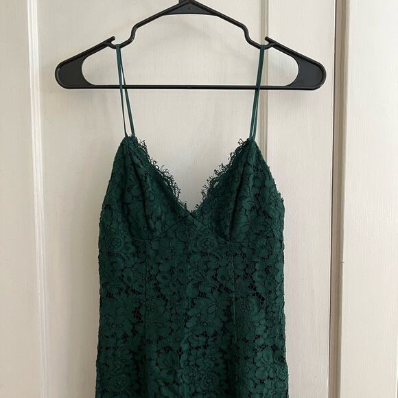 Bardot lace crochet holiday dress worn once Christmas cocktail green wedding - Picture 2 of 6